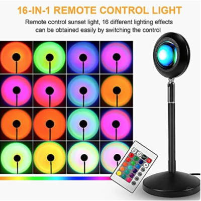 Lampa cu lupa videografie si telecomanda efecte Sunset multicolor cu telecomanda