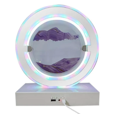 Lampa decorativa pentru birou cu LED multicolor tip tablou cu nisip miscator 3D clepsidra rotativa
