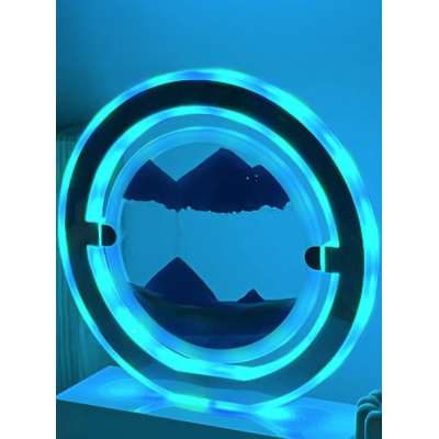Lampa decorativa pentru birou cu LED multicolor tip tablou cu nisip miscator 3D clepsidra rotativa