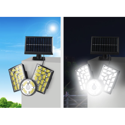 Lampa solara cu 3 casete COB reglabile senzor de miscare si 120 LED