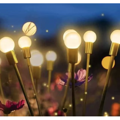 Lampa solara cu 6 Bulbi ALB CALD de gradina tip licurici