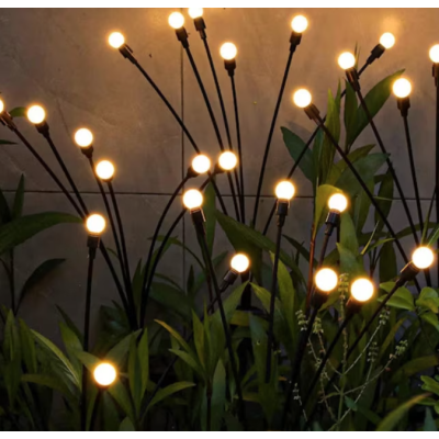 Lampa solara cu 6 Bulbi ALB CALD de gradina tip licurici