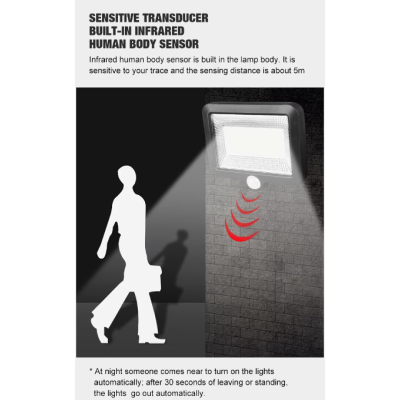 Lampa solara de perete Sl F120 6 x COB LED putere 25W 5000K cu panou solar senzor miscare Neagra