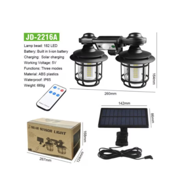 Lampa solara dubla 182LED cu senzor de miscare 3 moduri de iluminare telecomanda