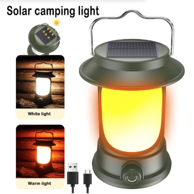 Lampa Solara Retro Camping LY17 Verde cu Maner Reincarcabila