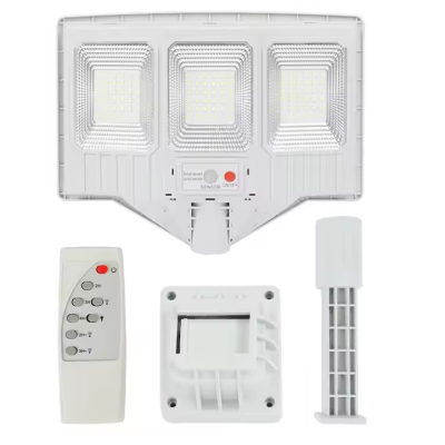 Lampa solara stradala cu telecomanda JG 703 cu 3 casete 108 LED 6000K senzor de miscare 100W
