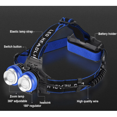 Lanterna de cap cu 2 Led-uri si 4 moduri de iluminare