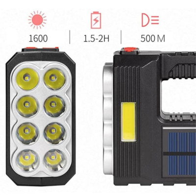 Lanterna de mana 8 LED+COB cu incarcare solara si USB Q SD623