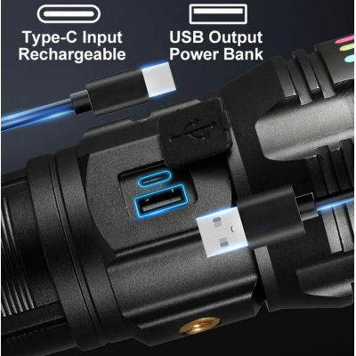 Lanterna Profesionala AK177 Incarcare Type C putere 60W indicator de incarcare cu 8 acumulatori