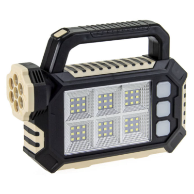 Lanterna solara HS-8029-7-A multifunctionala  cu 3 surse de lumină: 7 LED-uri SMD în față, 54 LED-uri SMS pe lateral, 3 mini panouri LED-uri pe lateral