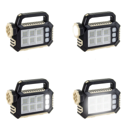 Lanterna solara HS-8029-7-A multifunctionala  cu 3 surse de lumină: 7 LED-uri SMD în față, 54 LED-uri SMS pe lateral, 3 mini panouri LED-uri pe lateral