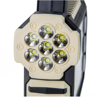 Lanterna solara HS-8029-7-A multifunctionala  cu 3 surse de lumină: 7 LED-uri SMD în față, 54 LED-uri SMS pe lateral, 3 mini panouri LED-uri pe lateral