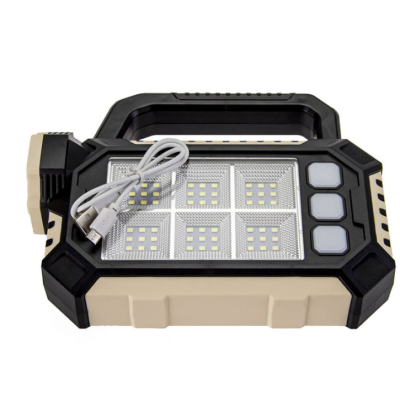 Lanterna solara HS-8029-7-A multifunctionala  cu 3 surse de lumină: 7 LED-uri SMD în față, 54 LED-uri SMS pe lateral, 3 mini panouri LED-uri pe lateral