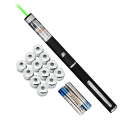 Laser Pointer Verde cu 12 Capete Interschimbabile si 2 Baterii Incluse - Tip Pix