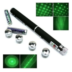 Laser Pointer Verde cu 12 Capete Interschimbabile si 2 Baterii Incluse - Tip Pix