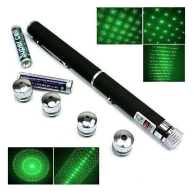 Laser Pointer Verde cu 12 Capete Interschimbabile si 2 Baterii Incluse - Tip Pix