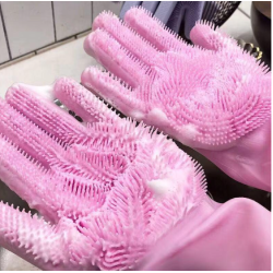 Manusi profesionale din silicon cu perii pentru spalat vasele