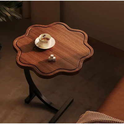 Masuta de cafea tip floare cu picior pentru canapea sau pat culoare maro