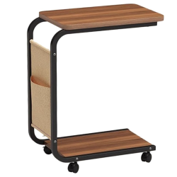 Masuta din otel carbon pentru cafea 4 roti 2 blaturi din lemn buzunar de depozitare