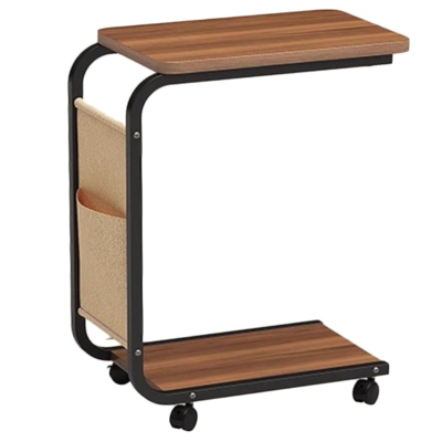 Masuta din otel carbon pentru cafea 4 roti 2 blaturi din lemn buzunar de depozitare