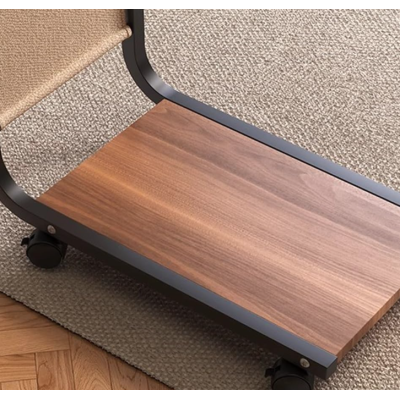 Masuta din otel carbon pentru cafea 4 roti 2 blaturi din lemn buzunar de depozitare