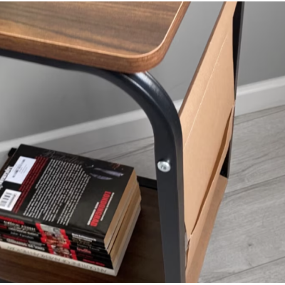 Masuta din otel carbon pentru cafea 4 roti 2 blaturi din lemn buzunar de depozitare