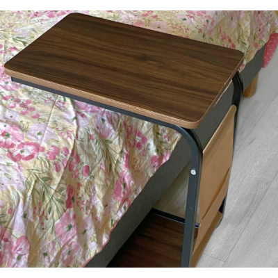 Masuta din otel carbon pentru cafea 4 roti 2 blaturi din lemn buzunar de depozitare