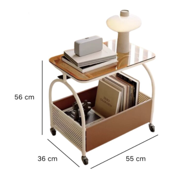 Masuta portabila cu compartiment depozitare blatul din sticla cadru metalic ALBA