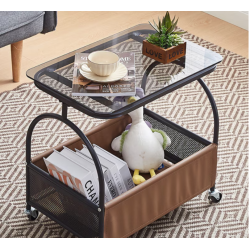 Masuta portabila cu compartiment depozitare blatul din sticla cadru metalic NEAGRA