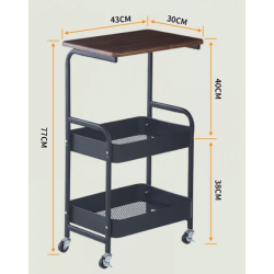 Masuta portabila petru cafea otel carbon 2 polite si cu o masa de lucru NEAGRA