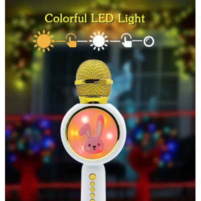 Microfon Karaoke cu Bluetooth pentru copii X6 model IEPURAS Microfon Karaoke cu Bluetooth pentru copii X6 model IEPURAS