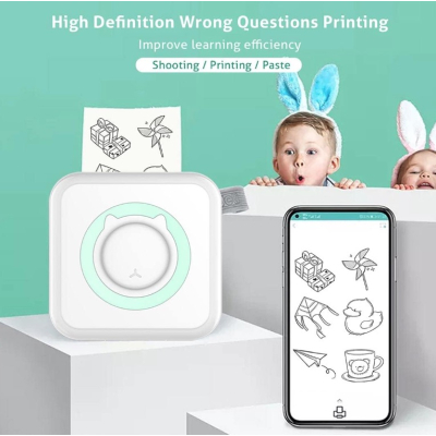 Mini imprimanta de buzunar cu Bluetooth fara Cerneala Roz + 1 Sul Hartie