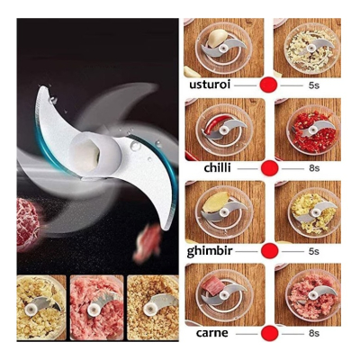 Mini Tocator Alimente si Legume cu Incarcare prin USB 45W ROZ