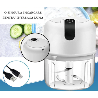 Mini tocator electric de bucatarie incarcare USB 250ml cu 3 lame Alb