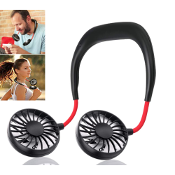 Mini ventilator portabil dublu pentru gat cu acumulator si 3 trepte de viteza ROSU/NEGRU OFF Mini ventilator portabil dublu pentru gat cu acumulator si 3 trepte de viteza ROSU/NEGRU OFF