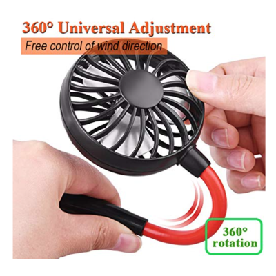 Mini ventilator portabil dublu pentru gat cu acumulator si 3 trepte de viteza ROSU/NEGRU OFF