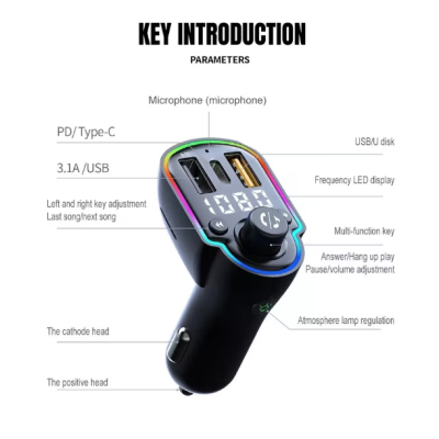Modulator FM Bluetooth 5.0 Incarcare rapida MP3 Player Tip C PD 20W USB QC 3.0 ZTB-A8
