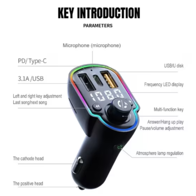 Modulator FM Bluetooth 5.0 Incarcare rapida MP3 Player Tip C PD 20W USB QC 3.0 ZTB A8