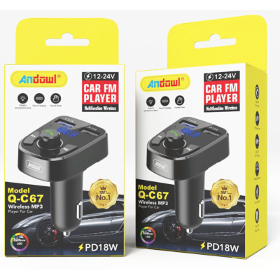 Modulator FM Bluetooth si incarcator auto 12V/24V cu 2 porturi USB Q C67 Andowl