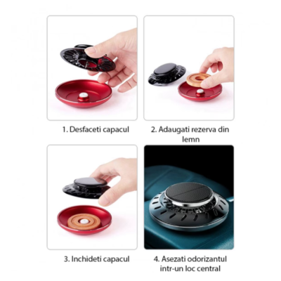 Odorizant auto cu incarcare solara ROTUND rezerve reutilizabile model minimalist