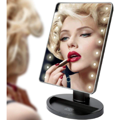 Oglinda pentru machiaj 16 LEDuri ecran tactil cu baza suport bijuterii Usb Alb