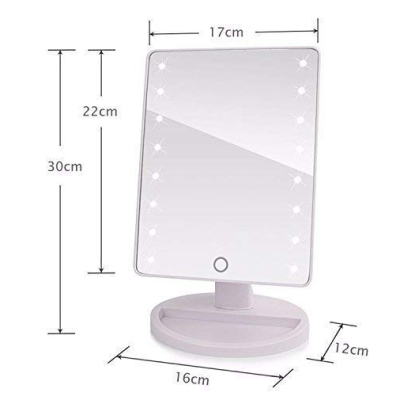 Oglinda pentru machiaj 16 LEDuri ecran tactil cu baza suport bijuterii Usb Alb