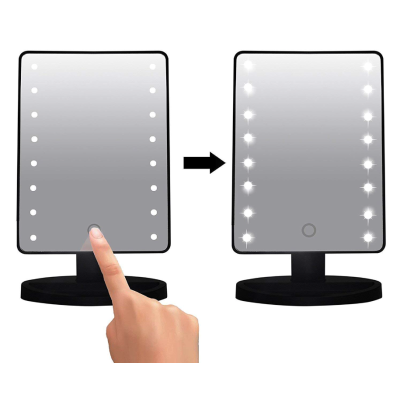 Oglinda pentru machiaj 16 LEDuri ecran tactil cu baza suport bijuterii Usb Alb