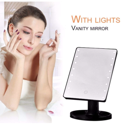 Oglinda pentru machiaj 16 LEDuri ecran tactil cu baza suport bijuterii Usb Alb