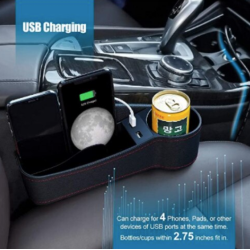 Organizator auto cu 2 porturi USB, suport de pahare