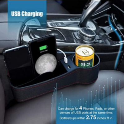 Organizator auto cu 2 porturi USB, suport de pahare