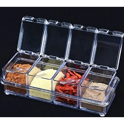 Organizator cu 4 recipiente transparente pentru condimente