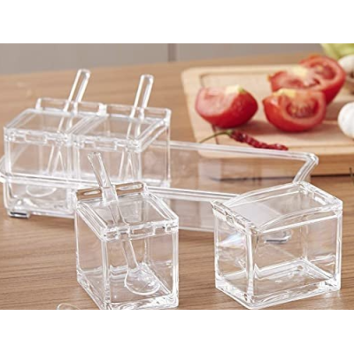 Organizator cu 4 recipiente transparente pentru condimente