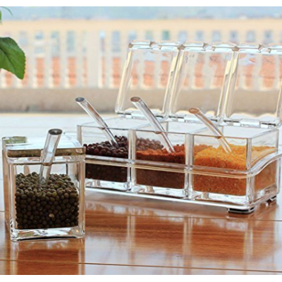 Organizator cu 4 recipiente transparente pentru condimente