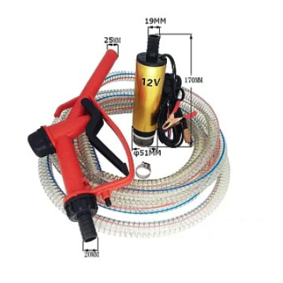 Pachet pompa transfer benzina motorina si alte lichide 12V cu furtun  3 metri si pistol
